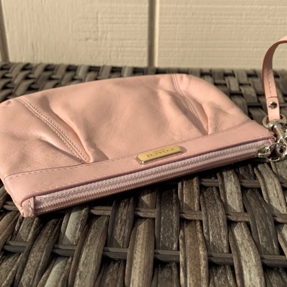 COACH Pearlescent Pale Pink Large Leather Wristlet
